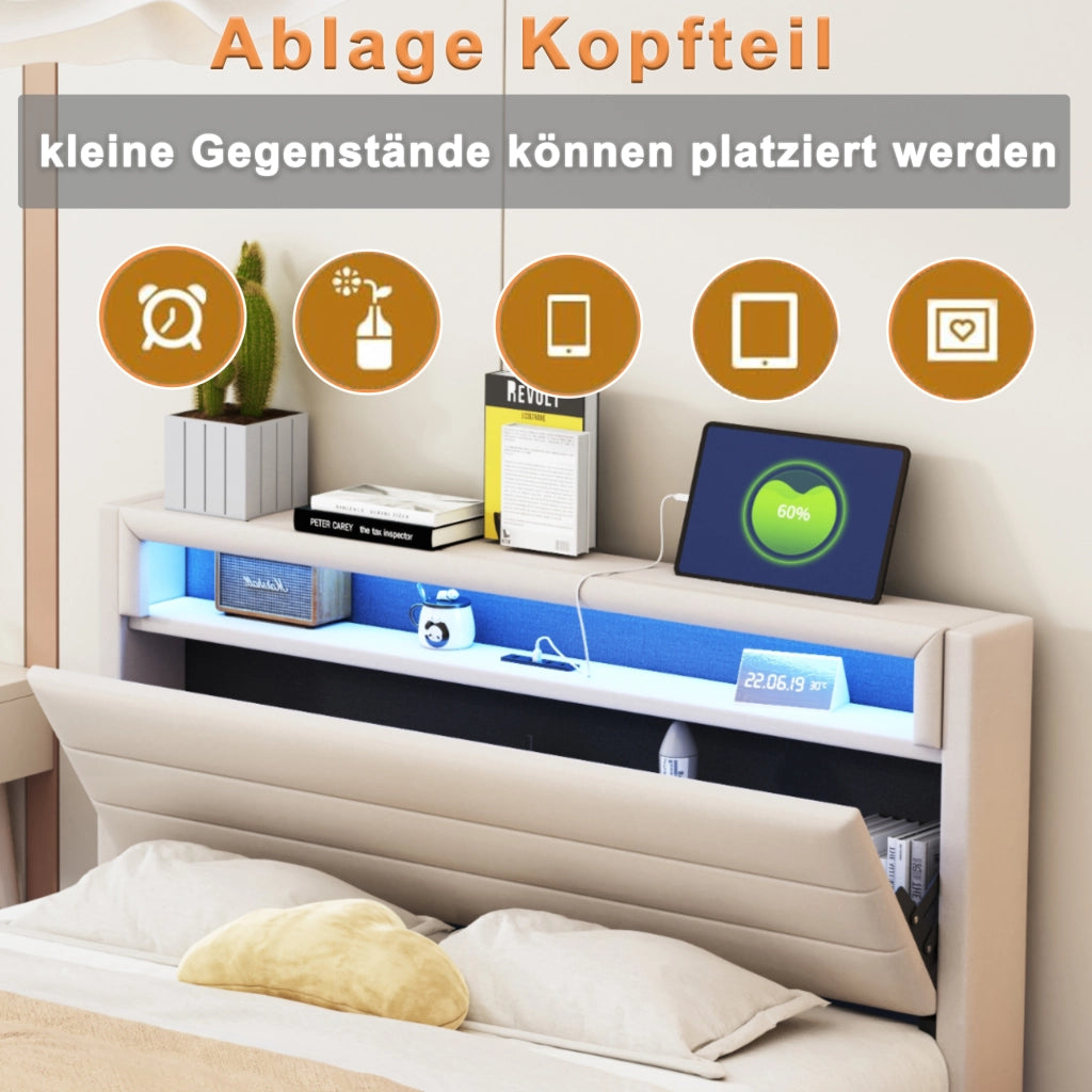 letto imbottito lino beige 160 x 200 cm