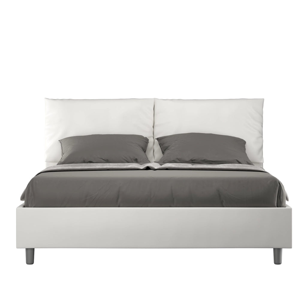 BS COM Letto matrimoniale con rete imbottito 160x200 similpelle bianco