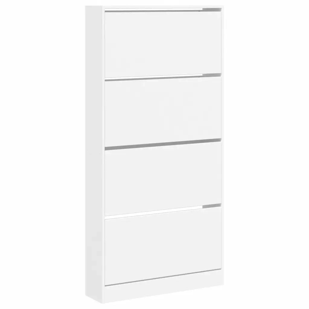 Scarpiera con 4 Cassetti Ribaltabili-Scaffale per scarpe Bianca 80x21x163,5 cm