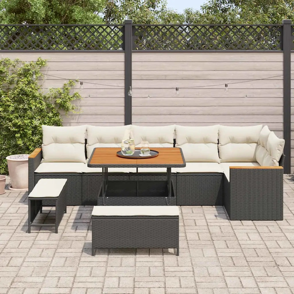 Set Divano da Giardino con cuscino 9 pcs Nero Poly Rattan 3365005