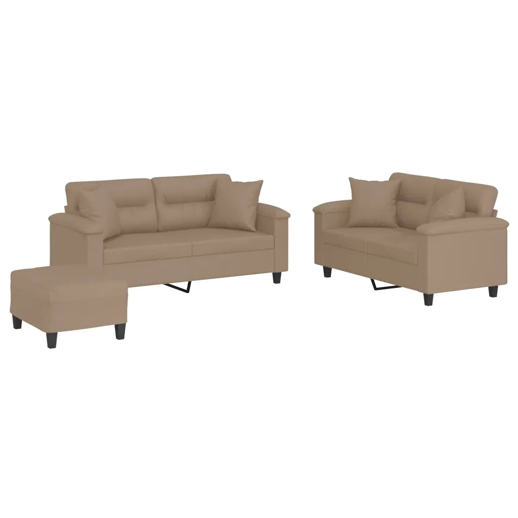 Set di Divani 3 pz con Cuscini Cappuccino in Similpelle