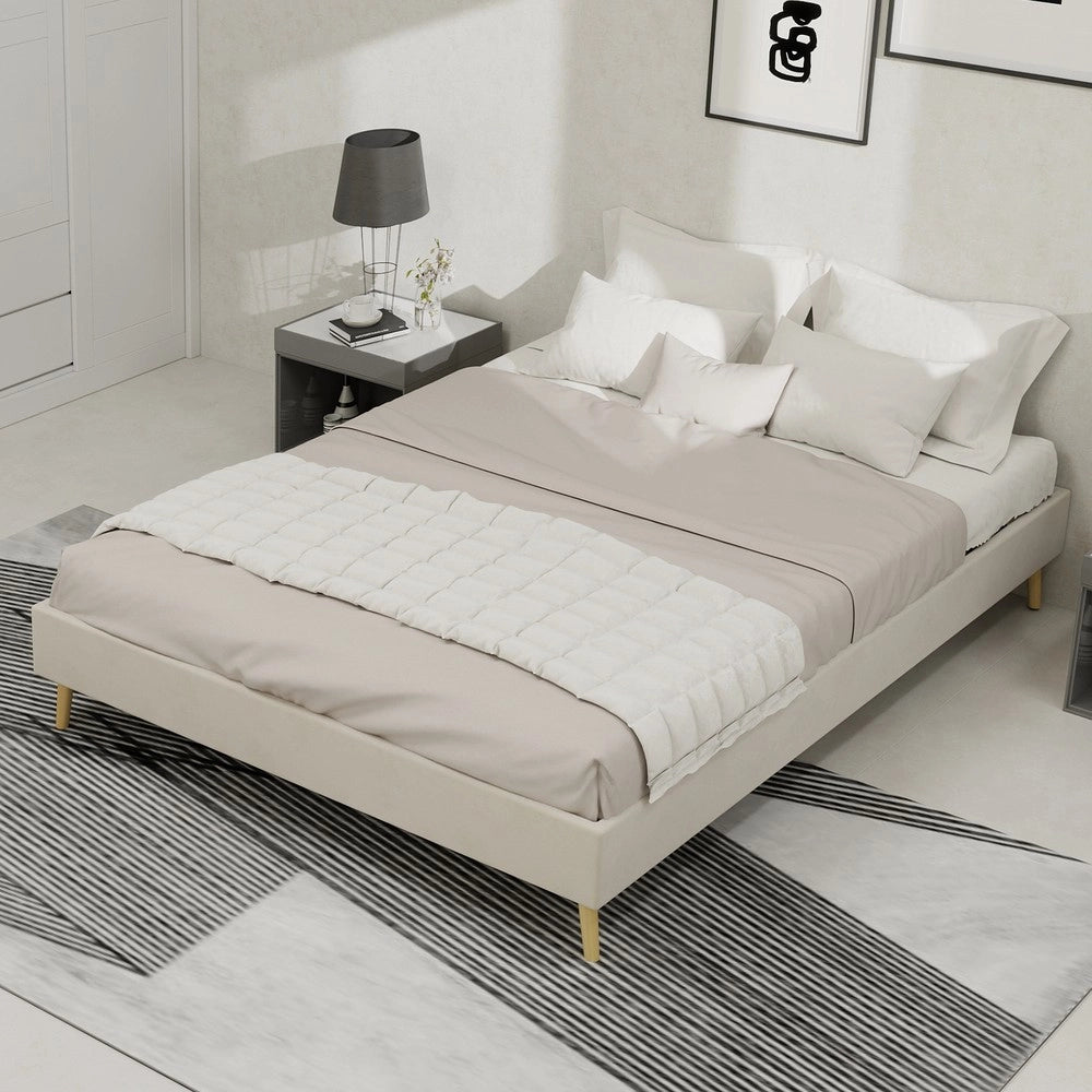 Letto Matrimoniale in Velluto ¨C MINIMAL ¨C Beige 140x200
