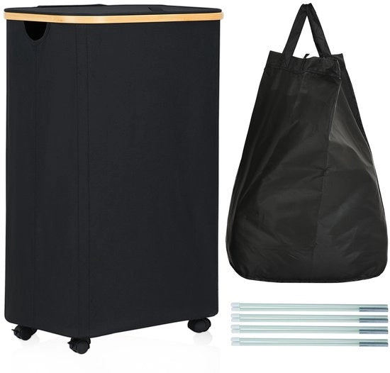 Aspirapolvere con ruote, 105L aspirapolvere con coperchio con sacco lavabile rimovibile, aspirapolvere con ruote e manico in bambù, aspirapolvere acqua-impermeabile pieghevole con coperchio, nero