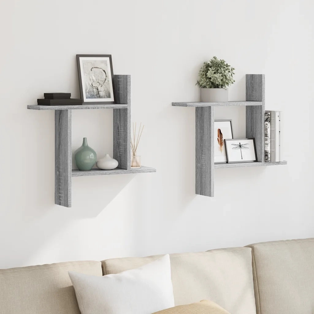 2 pz Mensole a Parete | Scaffale Parete | Ripiano a parete Grigio Sonoma 50x12x50 cm in Truciolato