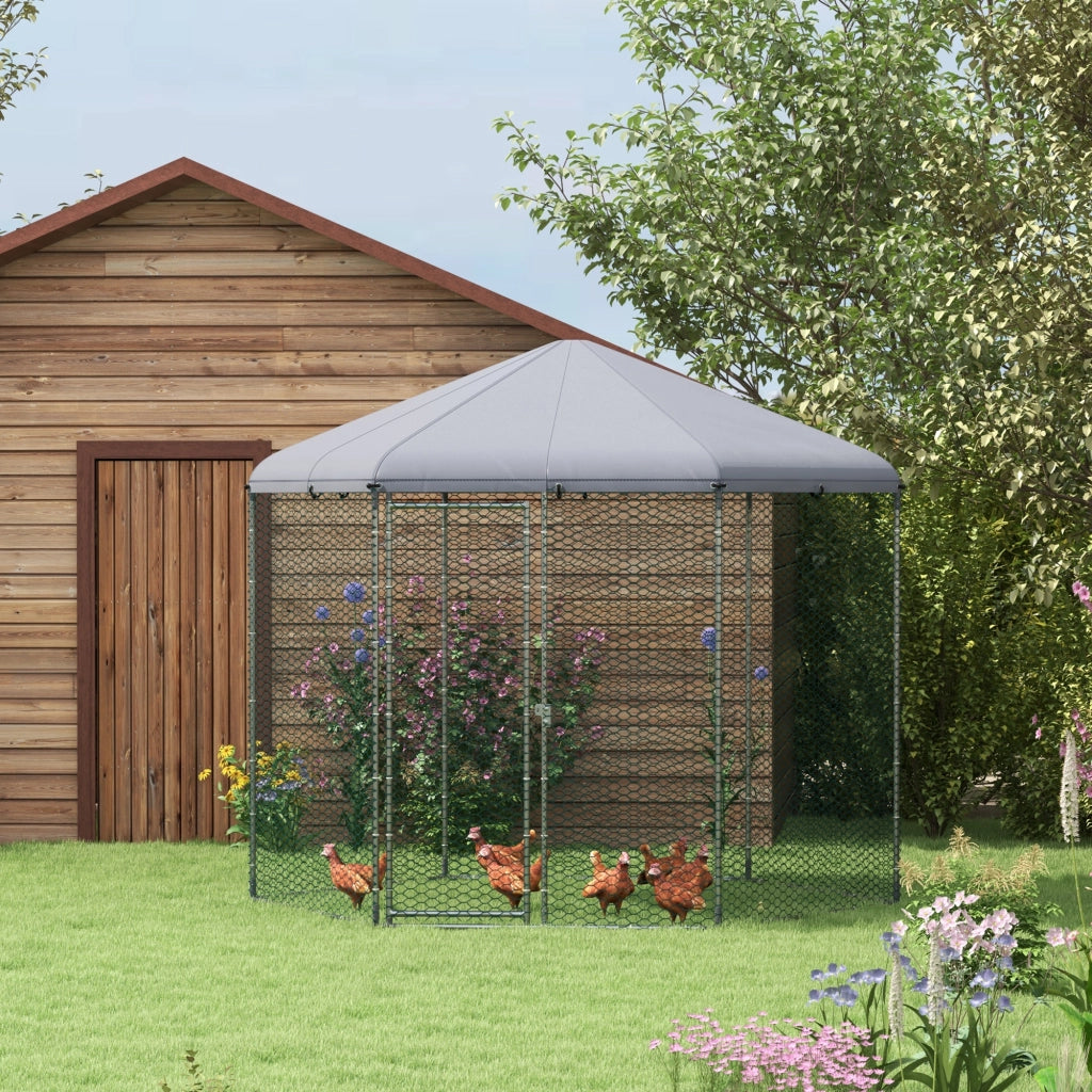 Pollaio da giardino con recinto - Xylo - 5m2 grigio 2,8x2,45x2,46m