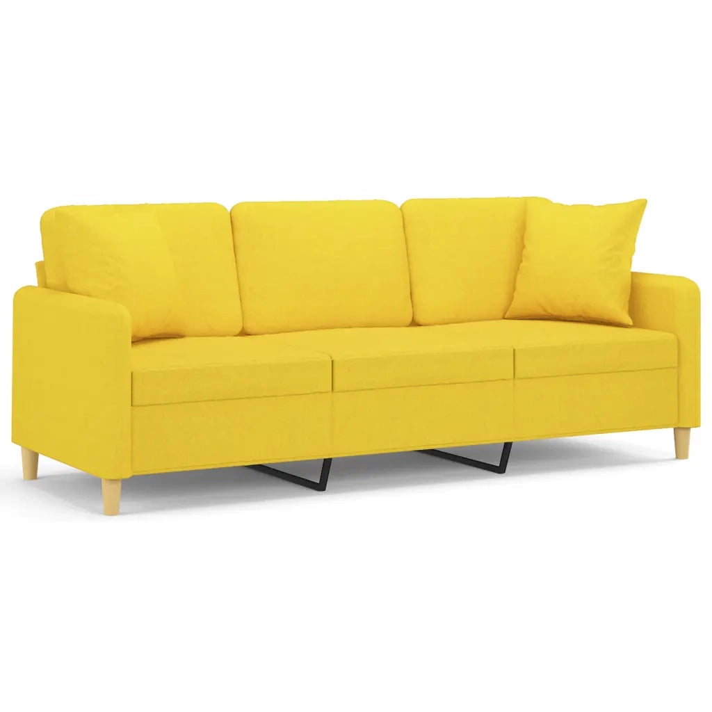 Divano a 3 Posti con Cuscini-Sofa 3 Posti con Cuscini Giallo Chiaro 180 cm in Tessuto 428892