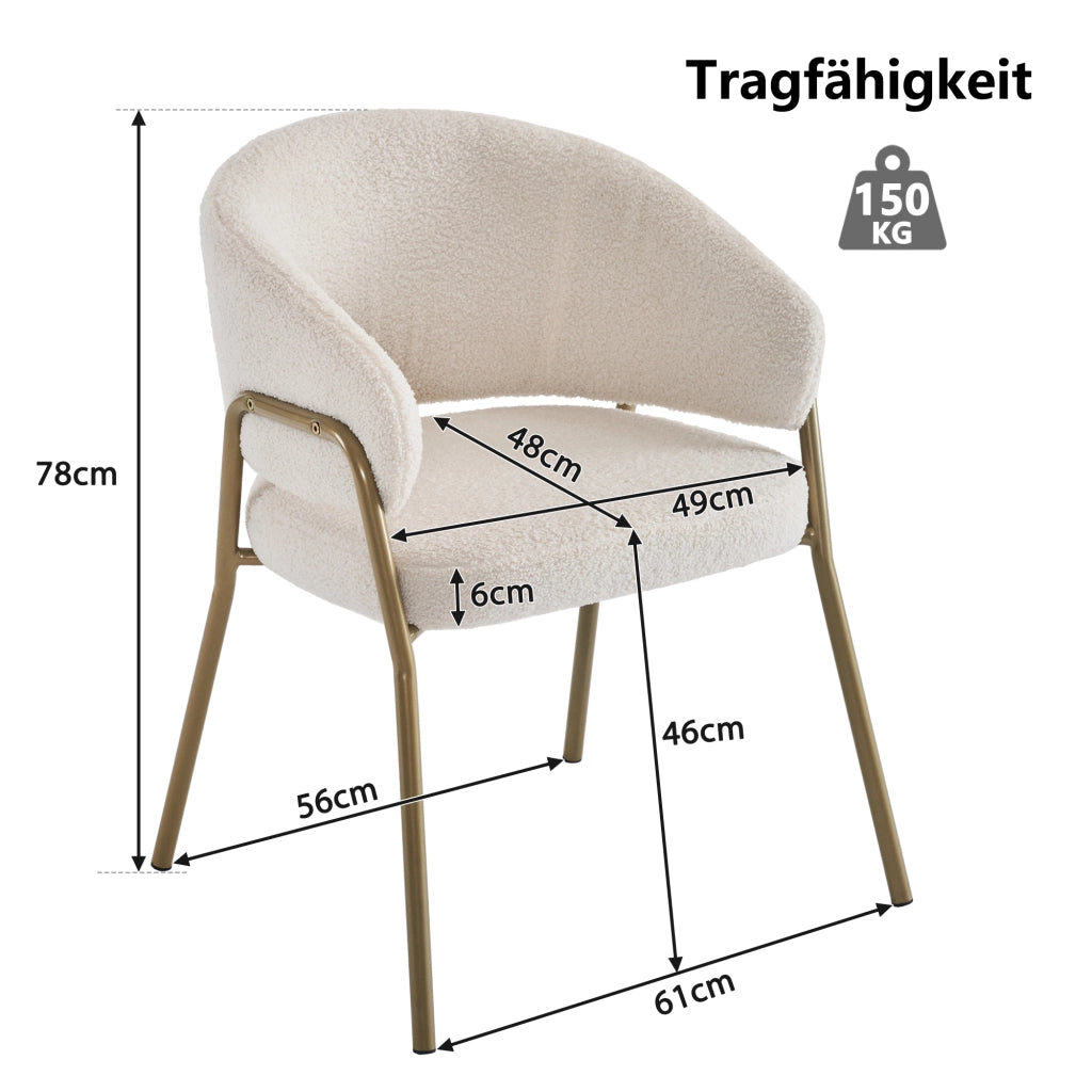 Sedia da Pranzo in Velluto Bianco con Gambe Oro ¨C MINIMAL ¨C Set 4 Pezzi