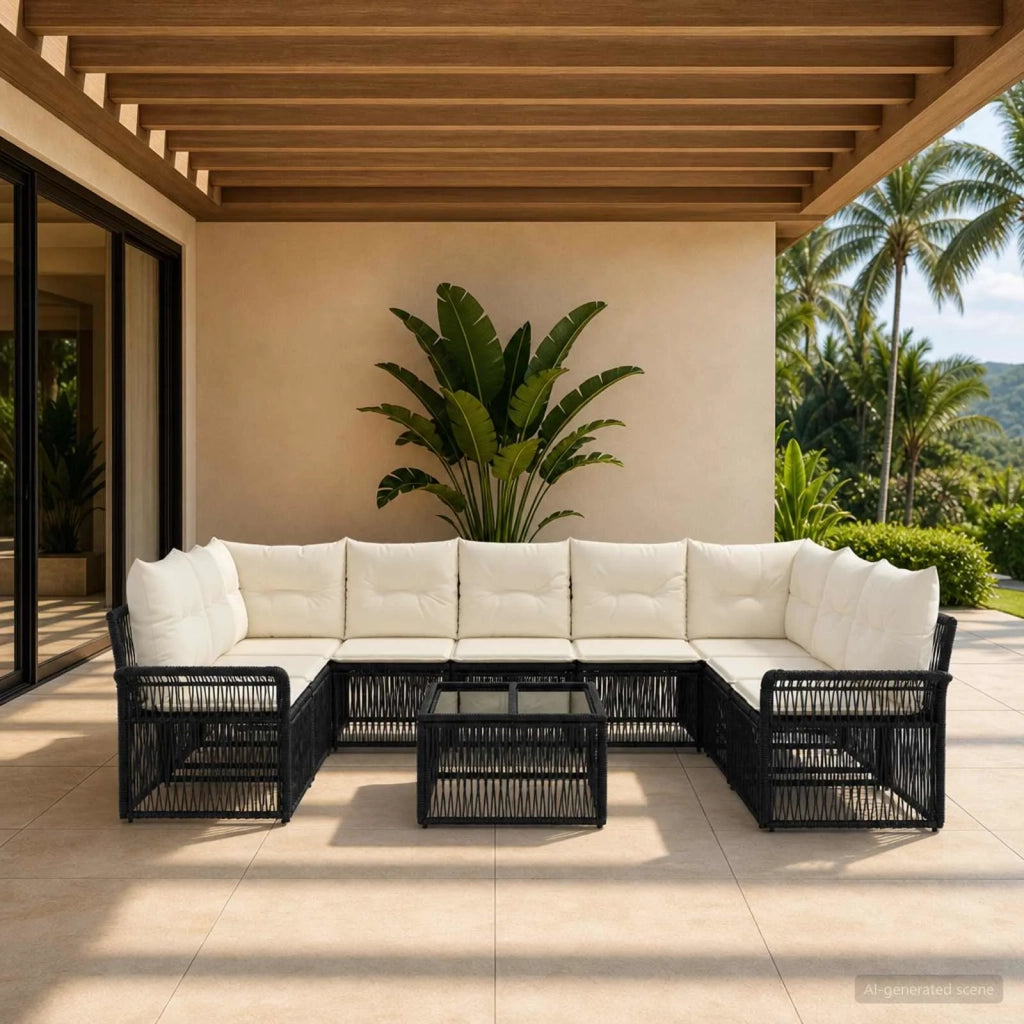 Set Divano da Giardino 10 pcs Nero polyrattan 3434935