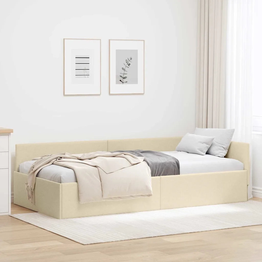 Letto singolo | Letto per adulti | Cornice del letto ad angolo Crema 80 cm x 200 cm Tessuto