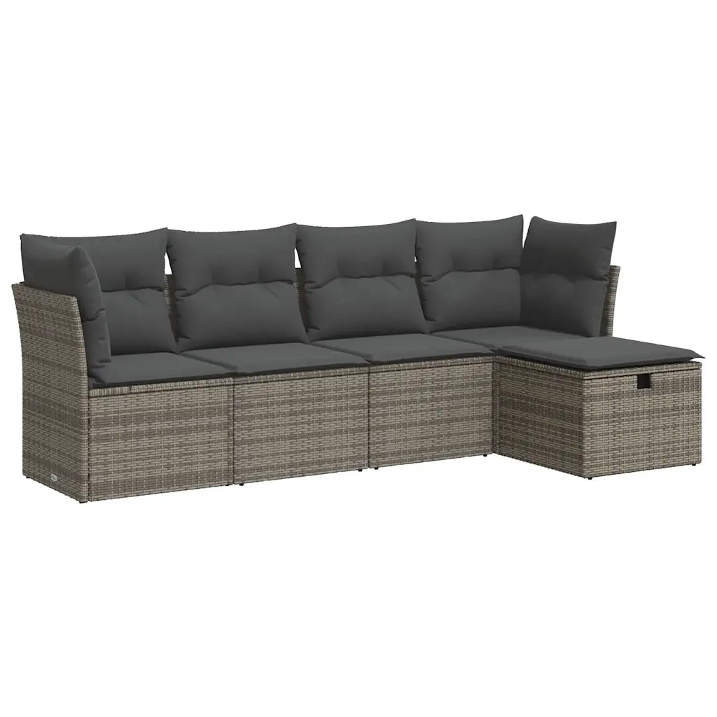 Set Divano da Giardino 5 pz con Cuscini Grigio in Polyrattan 3325266