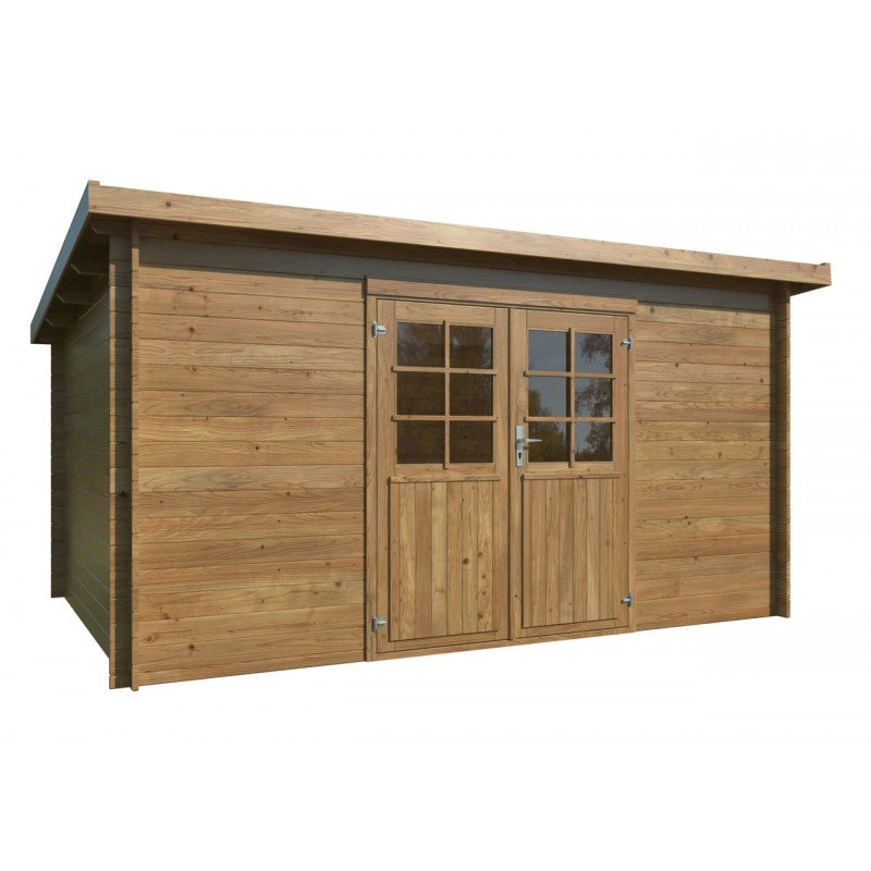 Casetta da giardino in legno 406x292 cm, pareti 28 mm impregnate autoclave, porta doppia con serratura, per attrezzi e deposito esterno - Esterni da Vivere