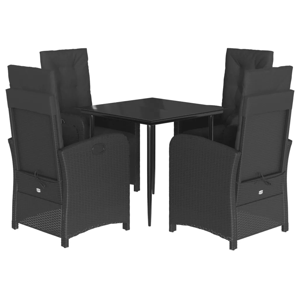 Set da Pranzo da Giardino 5 pz Nero con Cuscini in Polyrattan 3212312