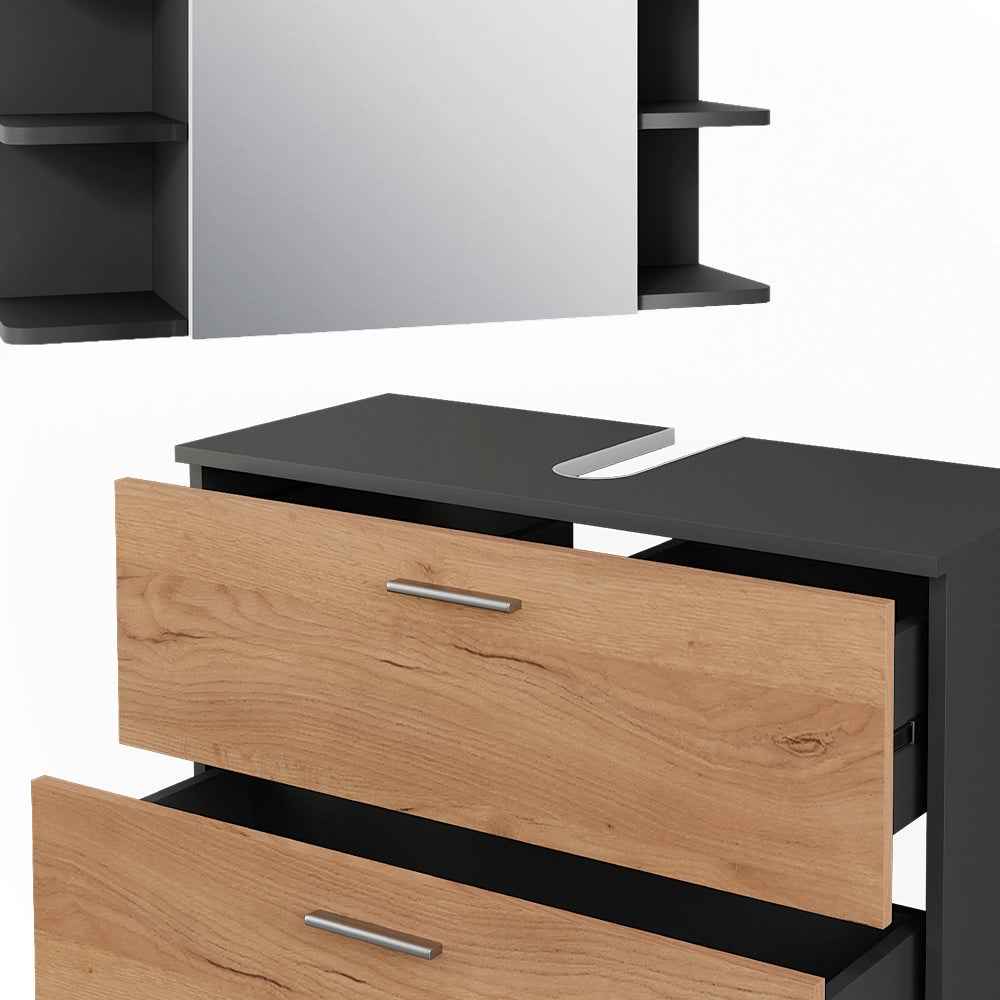 Vicco Set di mobili da bagno Quercia dorata/antracite 3 parti, con colonna