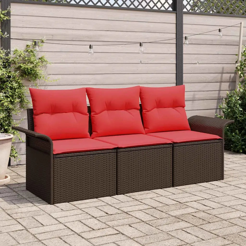 Set di divani con cuscino 3 pcs Marrone e Rosso polyrattan 3345224