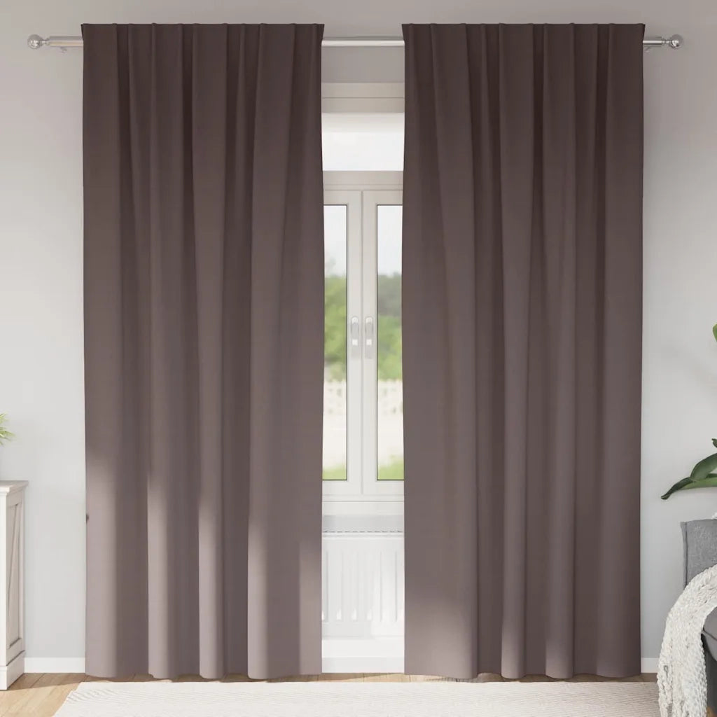 Tende Oscuranti | Tende Blackout con Anelli 2 pz Marrone Scuro 225 x 140 cm