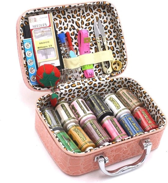 Set di cucito con 51 pezzi per adulti - Mini kit di cucito per viaggi e cucito creativo (Rosso)