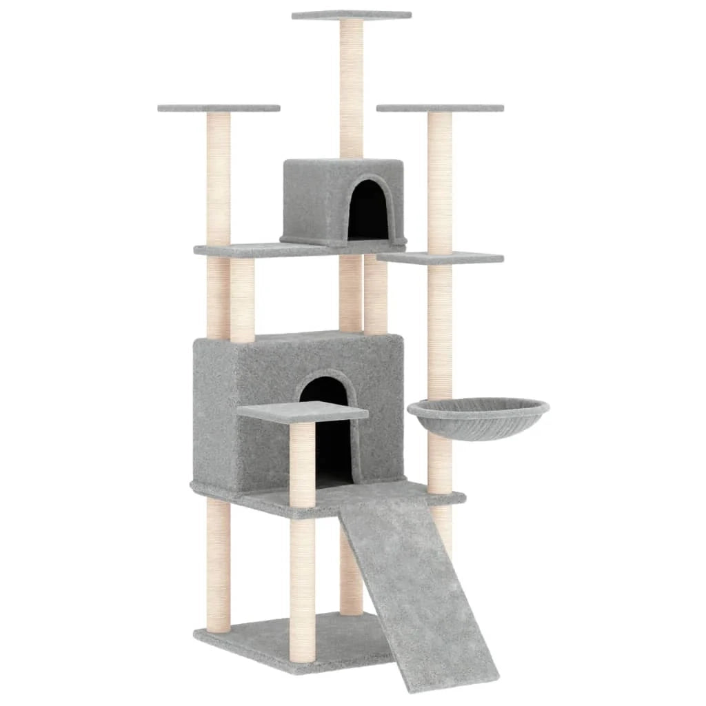 Tiragraffi per gatti torre per arrampicata giocattolo piattaforma per arrampicata con tiragraffi in sisal leggero 154 cm grigio 02_0022578