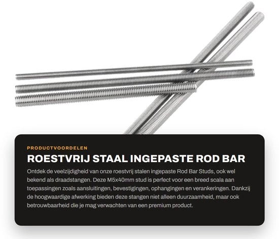 Viti a barra in acciaio inossidabile 304 - Viti a stantuffo M5x40mm - 10 pezzi - Resistenti all'usura - Resistenza alla corrosione - Duratura