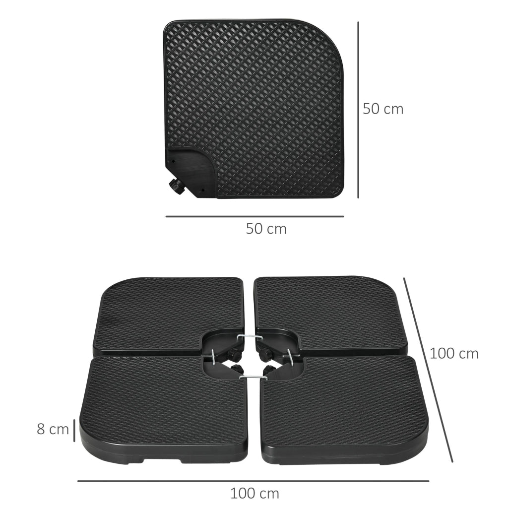 Base per Ombrellone 99,7x99,7x8,3 cm set 4 Pezzi Impilabili in HDPE Nero