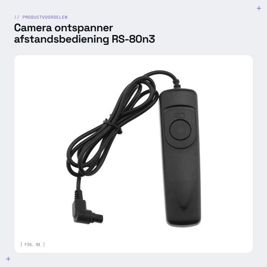 Comando a distanza per fotocamera - Interruttore RS-80n3 - Cavo di 97cm - Nero - Compatibile con fotocamere SLR Canon - Ideale per la fotografia