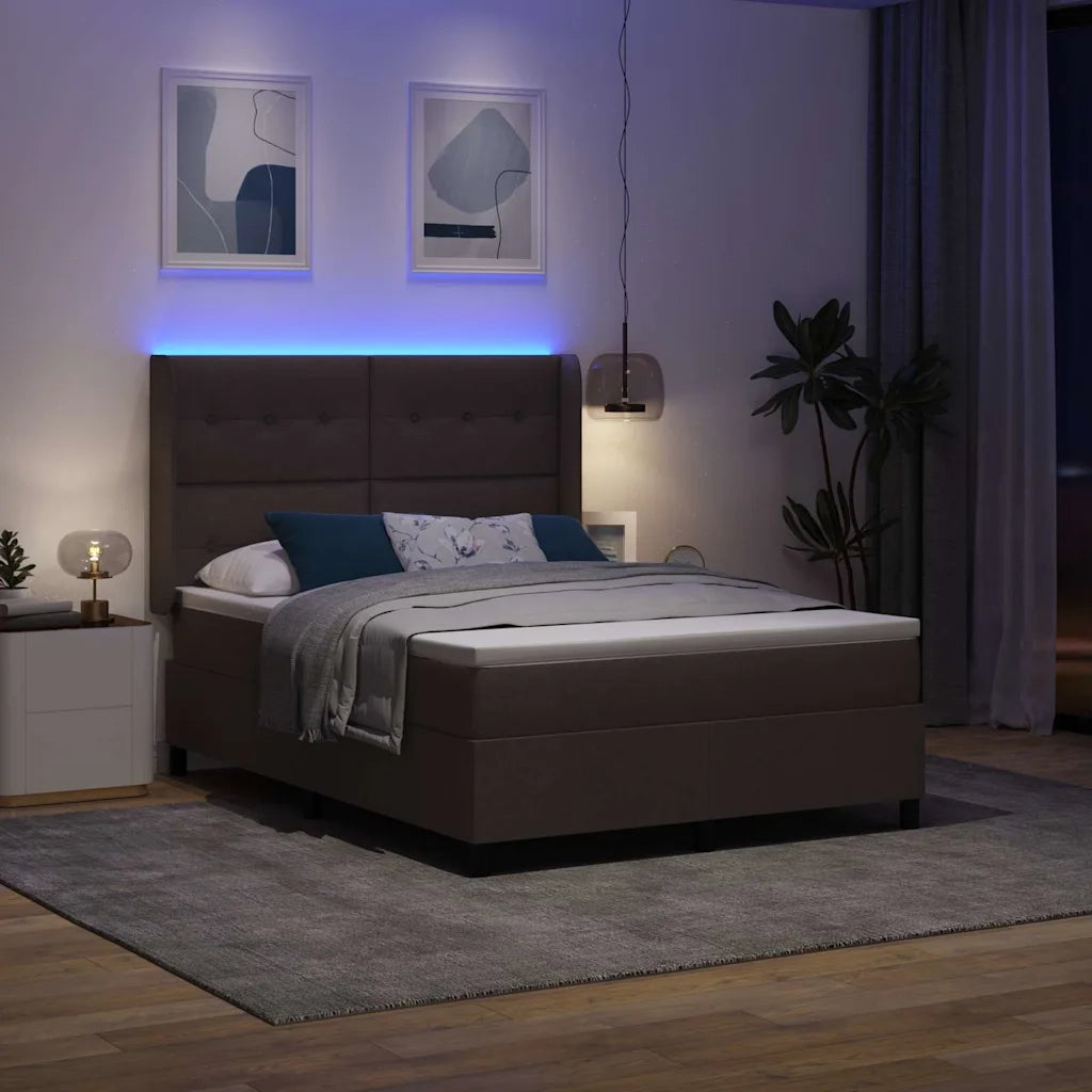 Letto a Sorgente LED Marrone Scuro 160 x 200 cm Tessuto 3343514