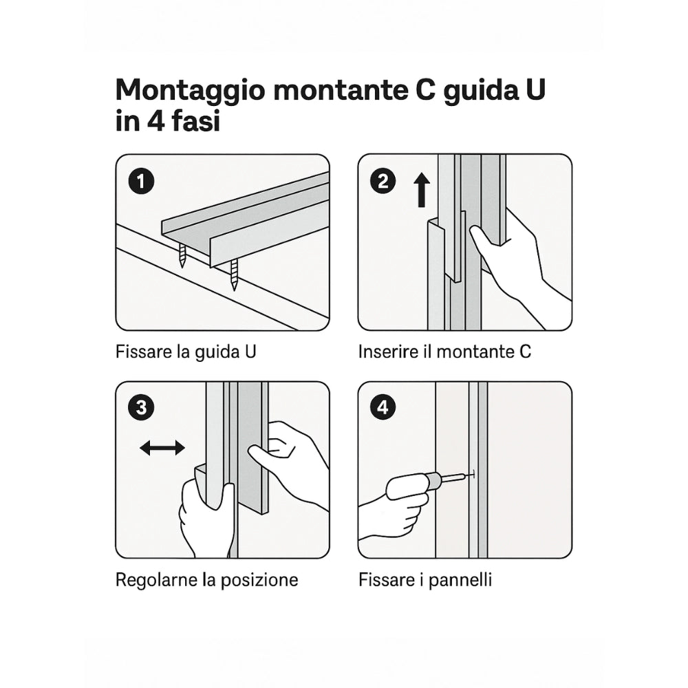 Montante c standard 2 m profilo preforato sp 0,6 mm fissaggio cartongesso 2 pz *** misure 47 x 74 x 50 mm, confezione 1