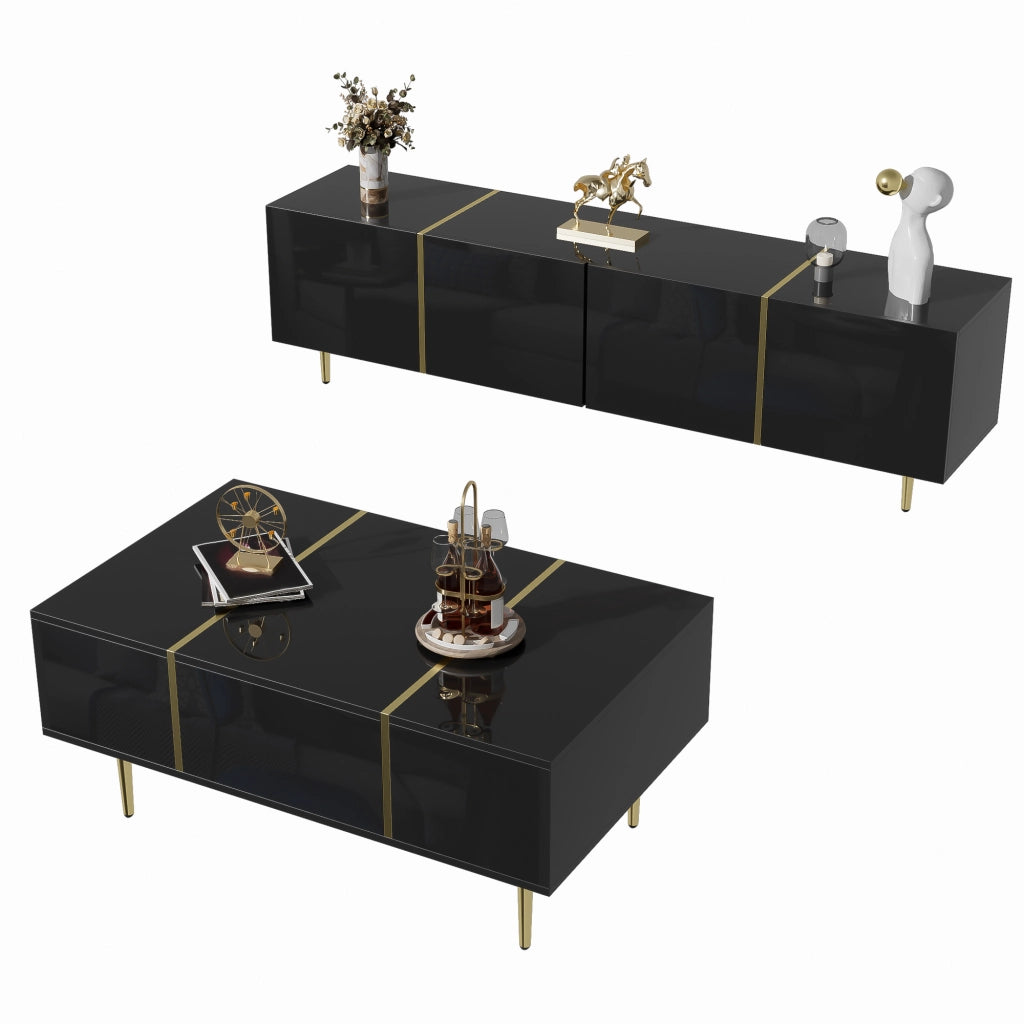Cassettiera per TV nera lucida in MDF lunghezza 170 cm