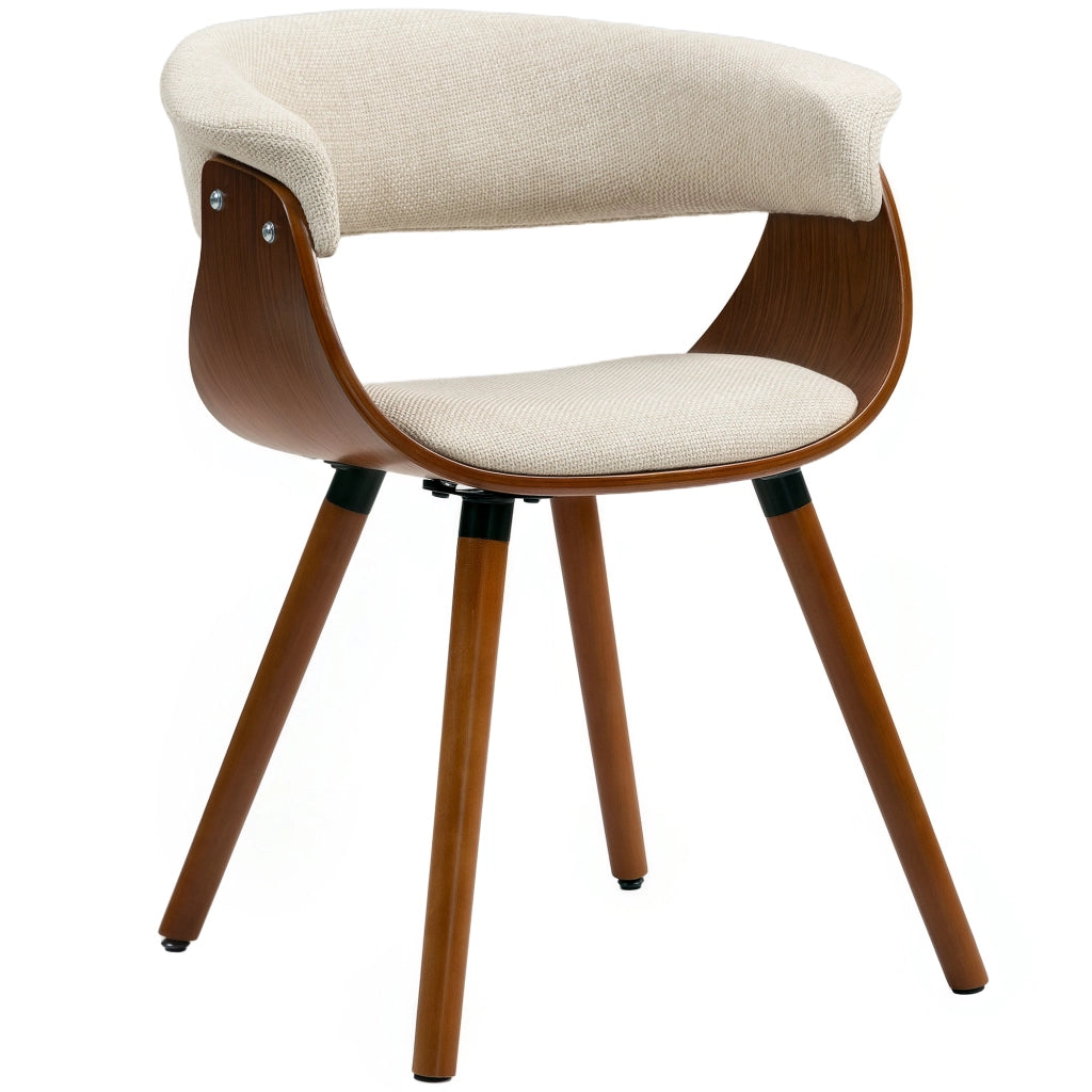 Sedia da pranzo in tessuto con schienale curvo e gambe in legno ¨C Minimal ¨C Beige