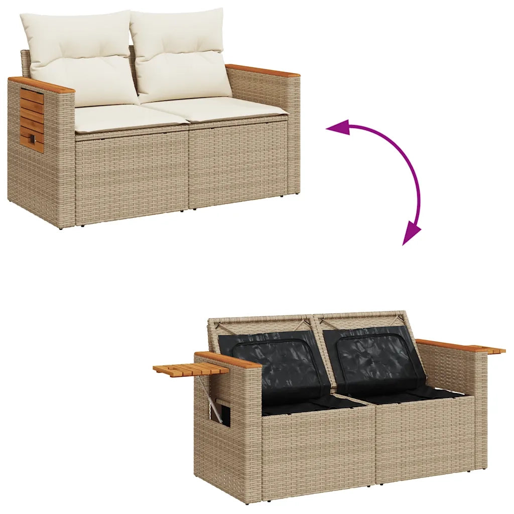 Set Divani da Giardino 7 pz con Cuscini Beige Polyrattan Acacia 3327558