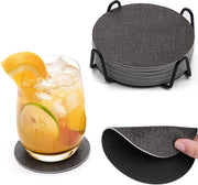 Onderzetters Faux Leder Antislip, Resistente al Calore - 4 Pezzi - Grigio Nero