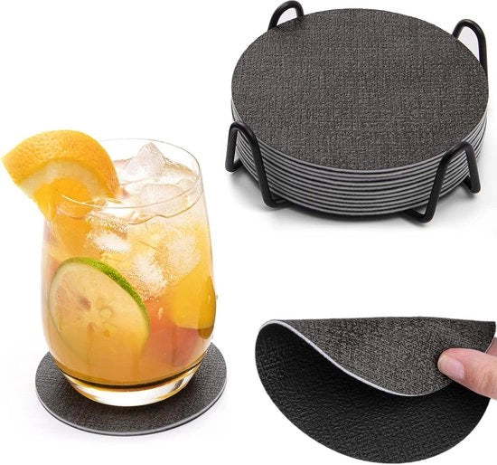 Onderzetters Faux Leder Antislip, Resistente al Calore - 4 Pezzi - Grigio Nero