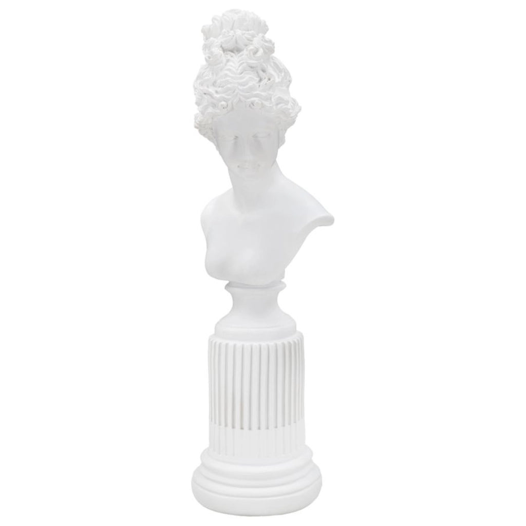 Scultura Statua Woman con piedistallo in resina bianca