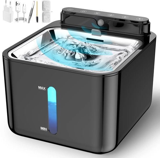 Draadloso Dispensatore per Gatti, Dispensatore per Gatti con Sensore di Movimento, Dispensatore per Gatti a Batterie da 3,2 litri, Batteria Ricaricabile da 4000 mAh, Pompina Silenziosa e Filtro, Nero