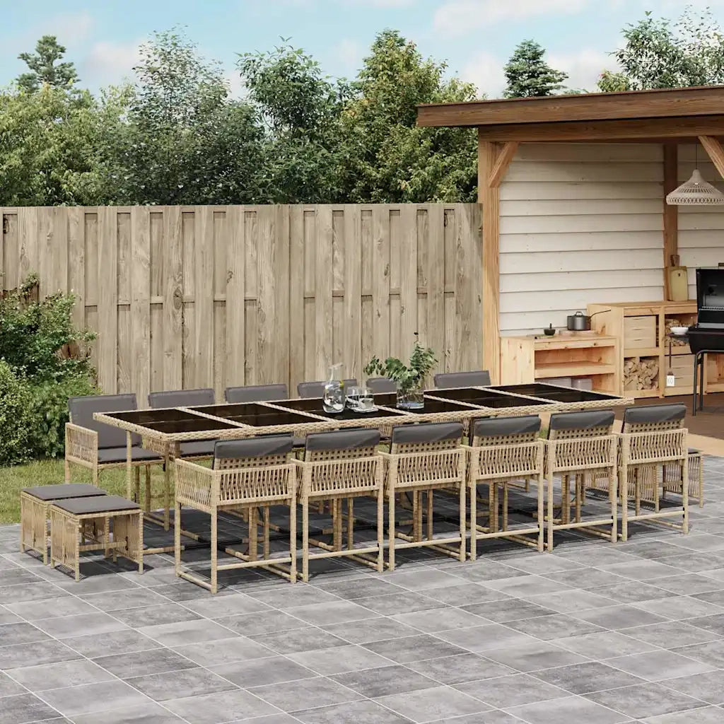 Set Pranzo da Giardino 17 pz con Cuscini Beige Misto Polyrattan