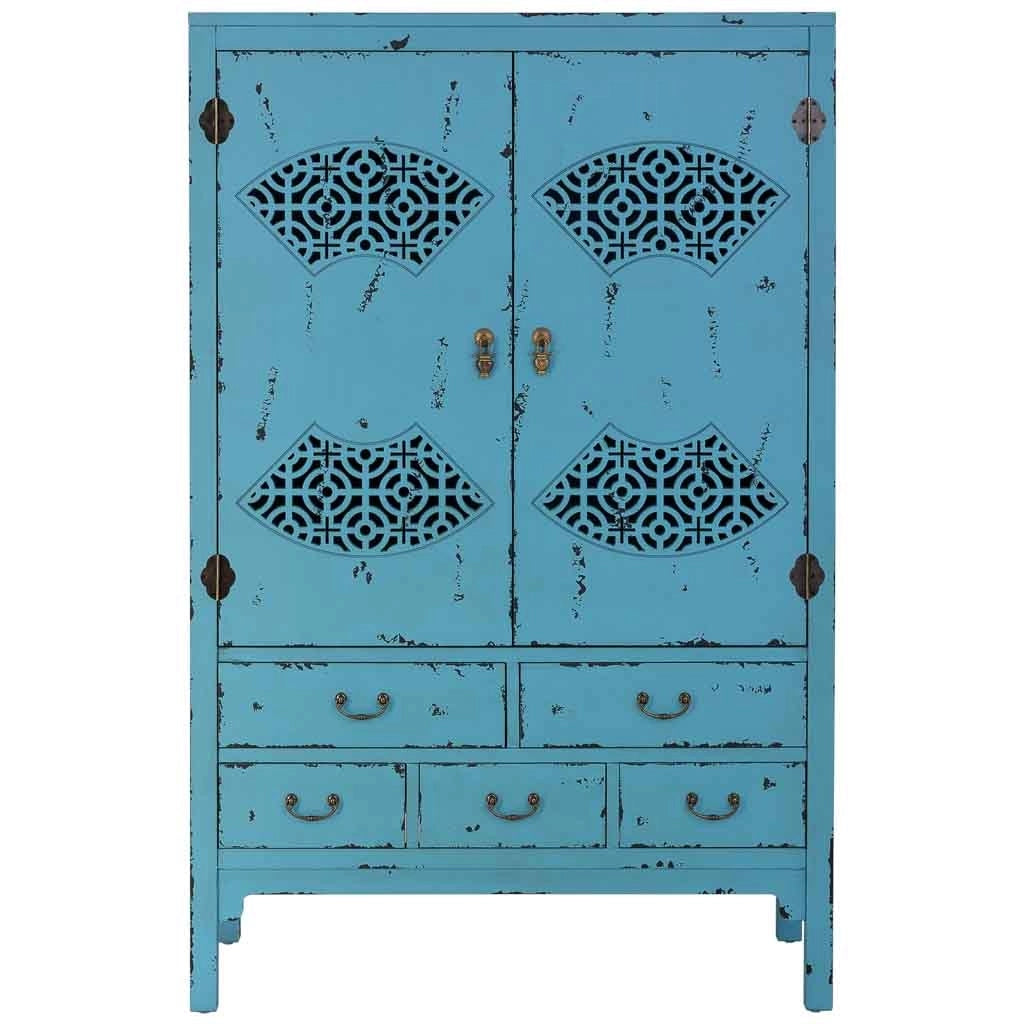 Armadio in legno invecchiato blu 96x40x150h cm