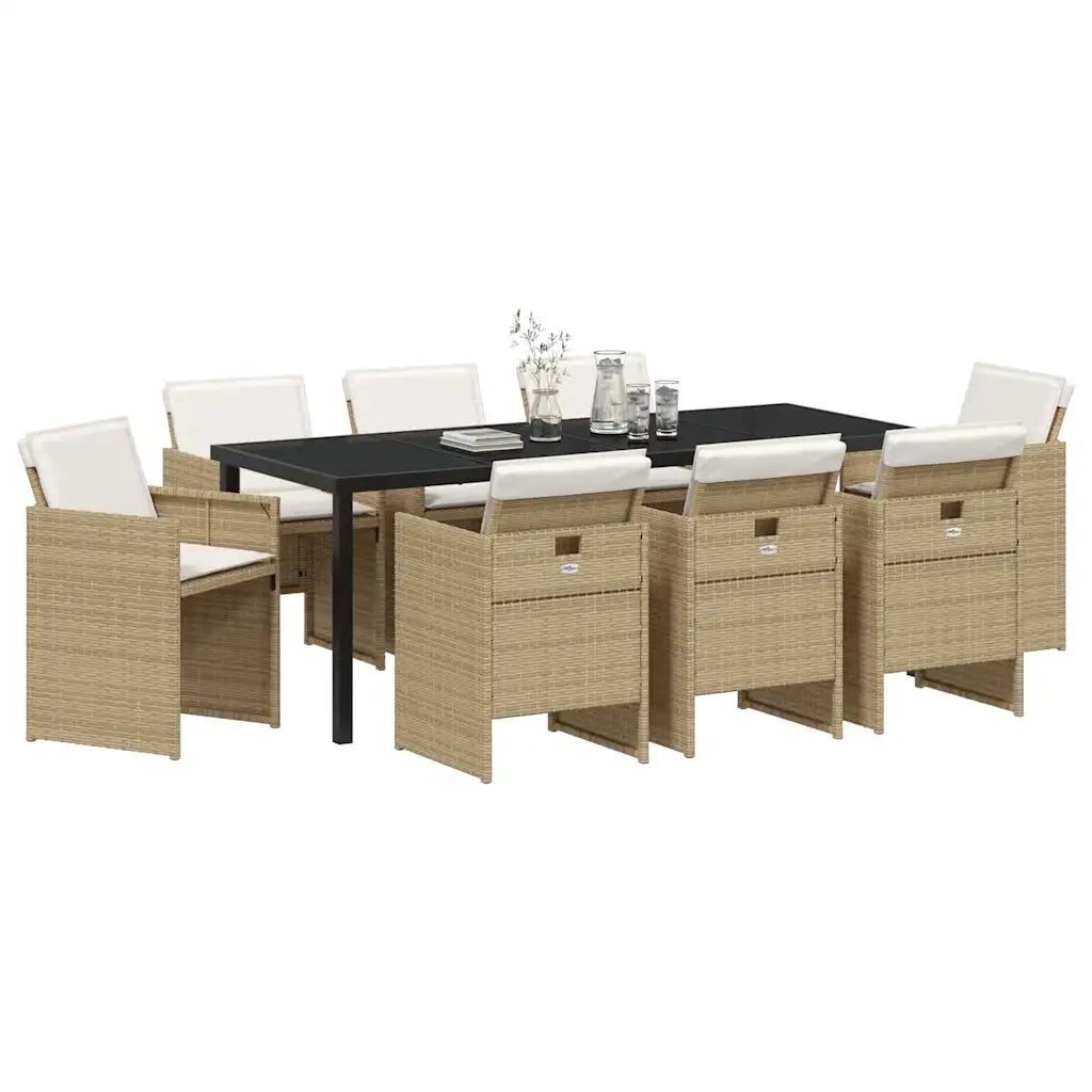 Set da Pranzo per Giardino con cuscino 9 pcs Beige polyrattan 3379959