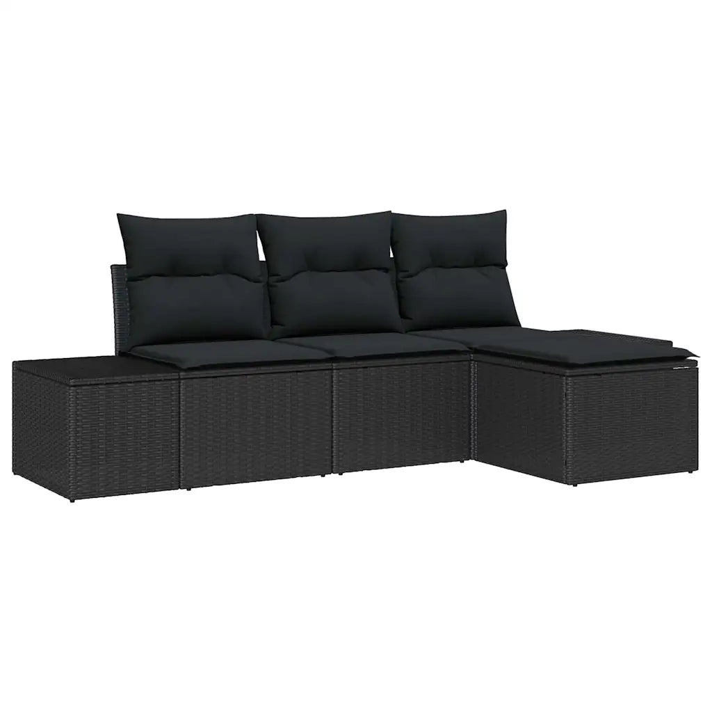 Set Divano da Giardino con cuscino 4 pcs Nero polyrattan 3347013