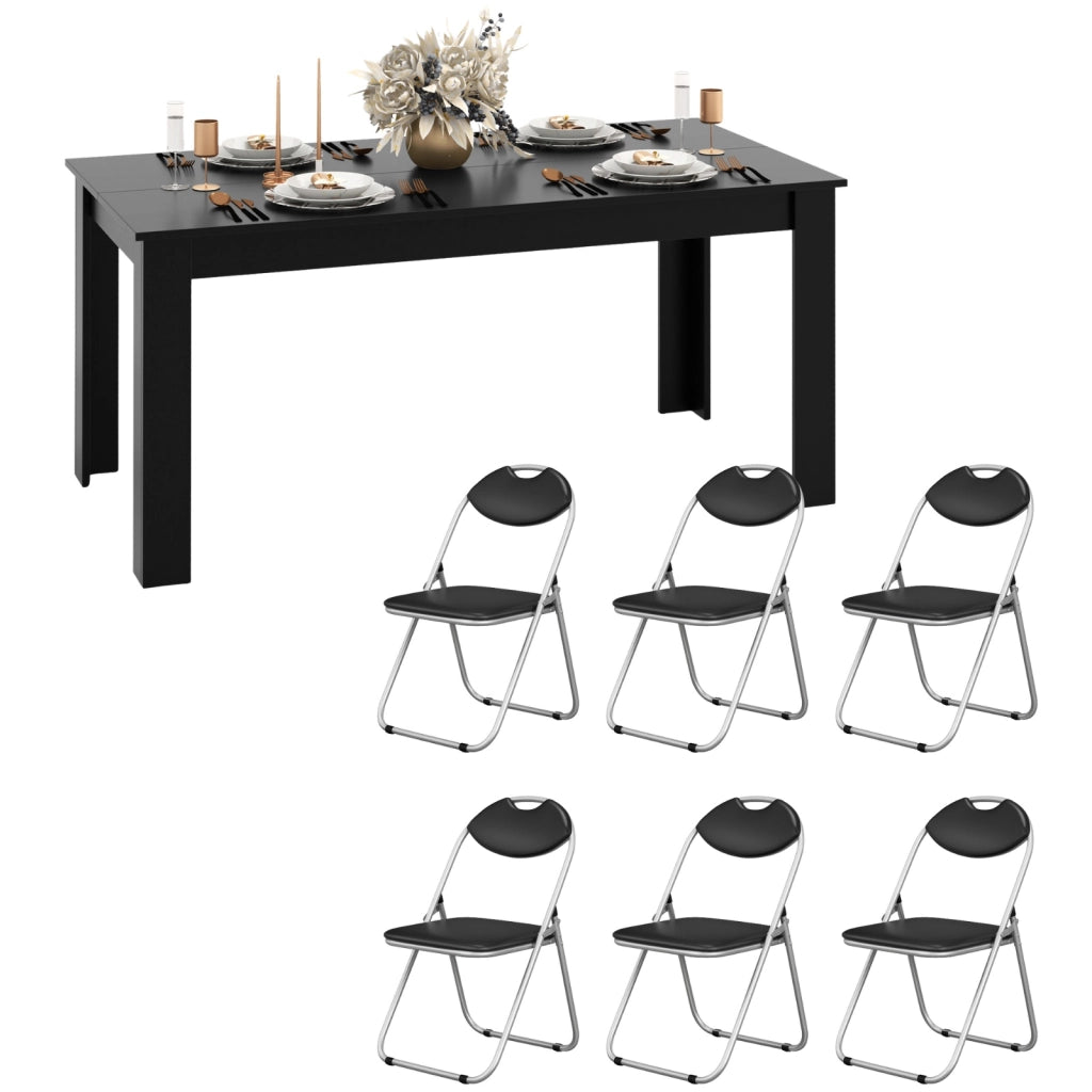 Tavolo da pranzo rettangolare e set sedie pieghevoli da interno 6 pezzi, Tavolo moderno sala da pranzo e sedie in metallo con piedini antiscivolo