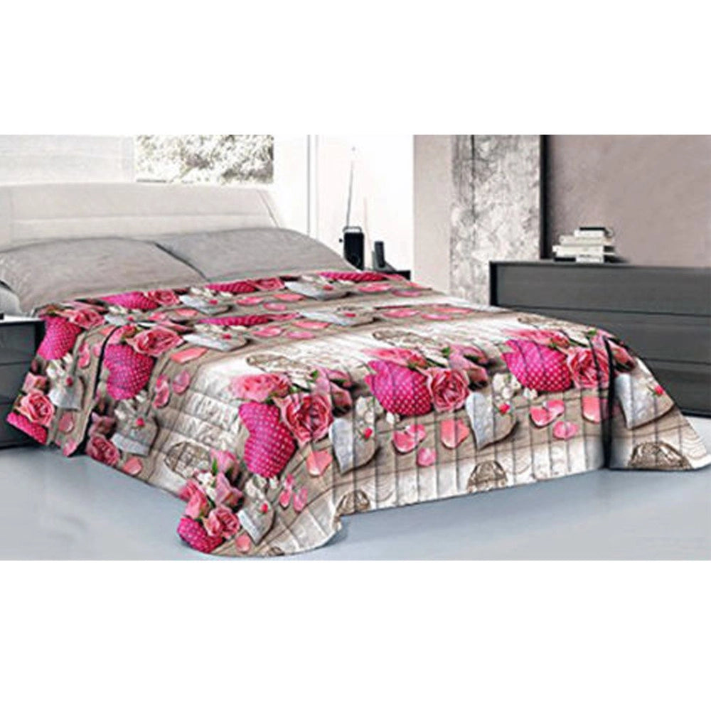 Trade Shop - Completo Matrimoniale Caldo Lenzuolo 250x290cm Maxi Angoli Cuori Pois Rose -
