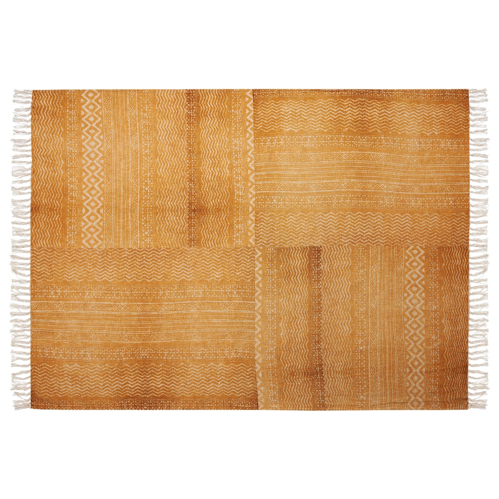 Coperta in cotone giallo e beige, 130 x 180 cm, copriletto, motivo africano, frange, camera da letto, soggiorno