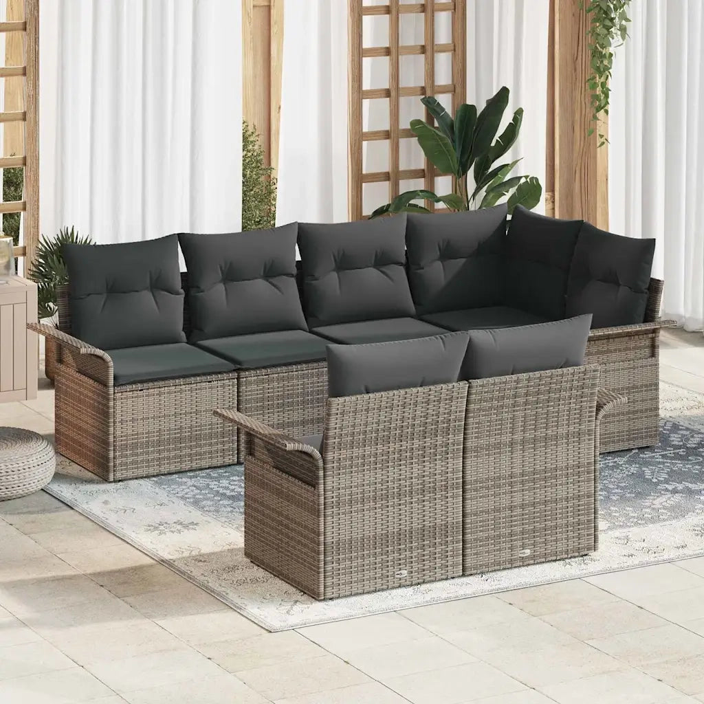 Set Divano da Giardino con cuscino 7 pcs Grigio Poly Rattan