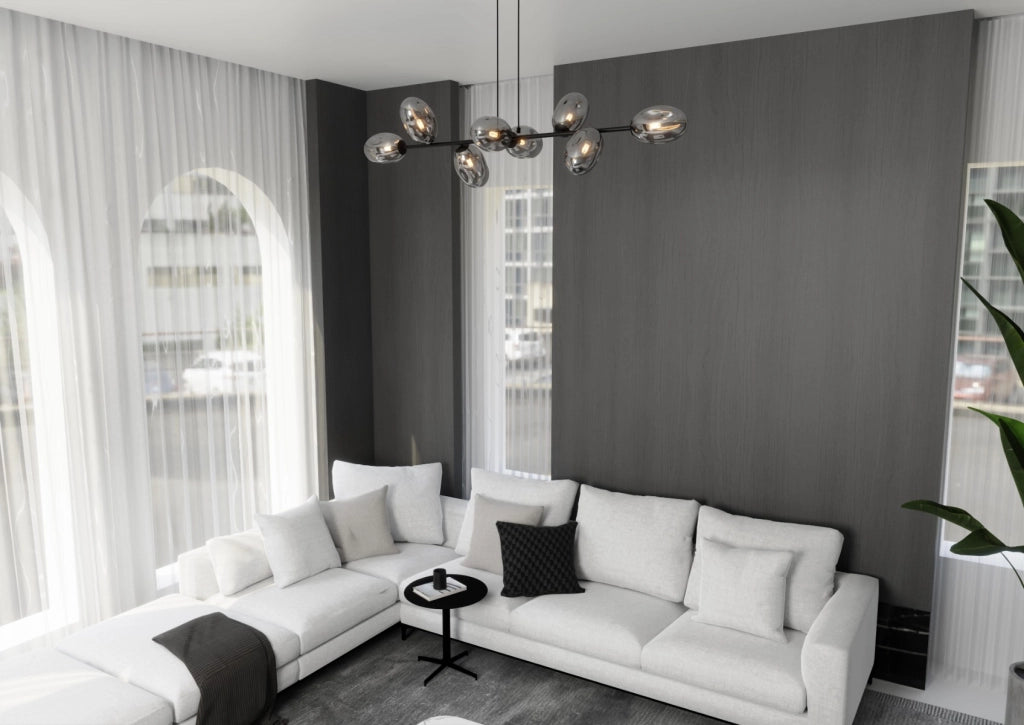 Lampadario Emibig Pandora 8 luci E14 nero cromo vetro