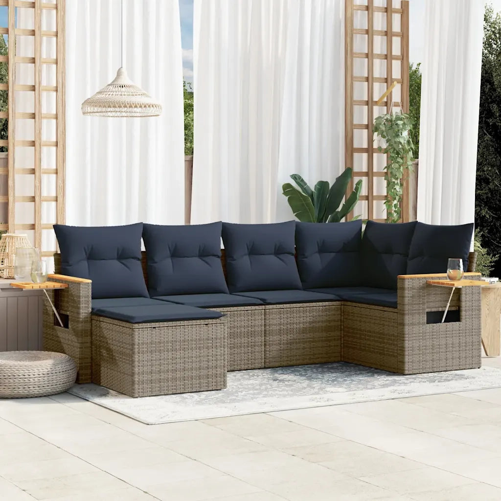 Set Divani da Giardino 6 pz con Cuscini Grigio in Polyrattan