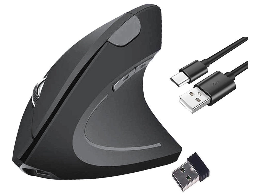 Mouse Ergonomico Verticale Ricevitore Bluetooth o USB Type-C Clic Silenziosi 5 Tasti per PC Laptop Mac