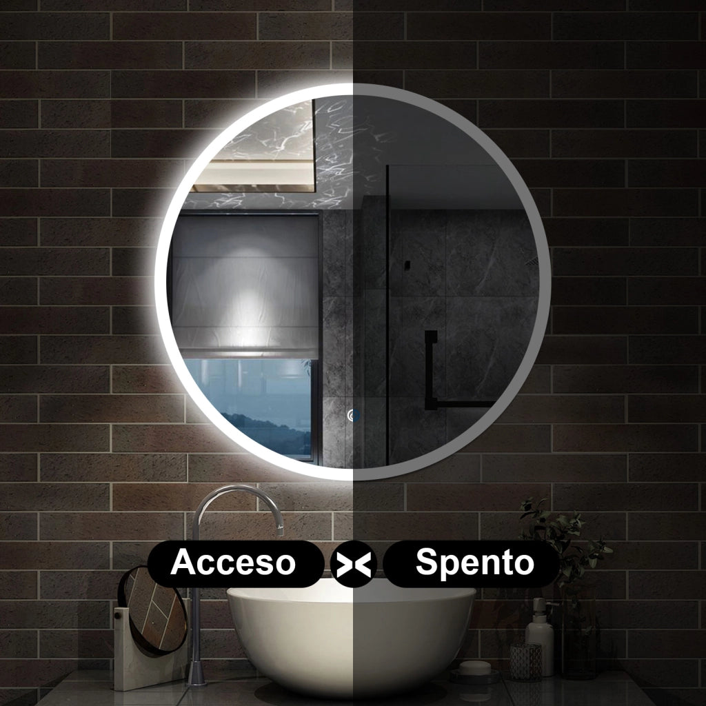 specchio 80 cm rotondo con luce led antiappannamento e touch