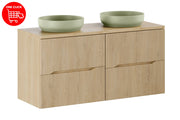 Set mobili bagno 120 cm con piano e 2 lavabi da appoggio River Nordic Cremona 120 x 1401 x 46 cm