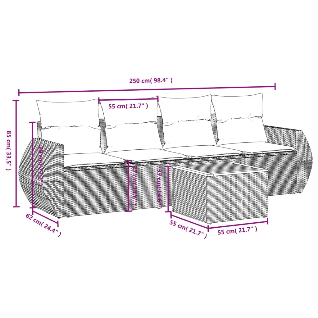 Set Divano da Giardino 5 pz con Cuscini Beige in Polyrattan 3257214