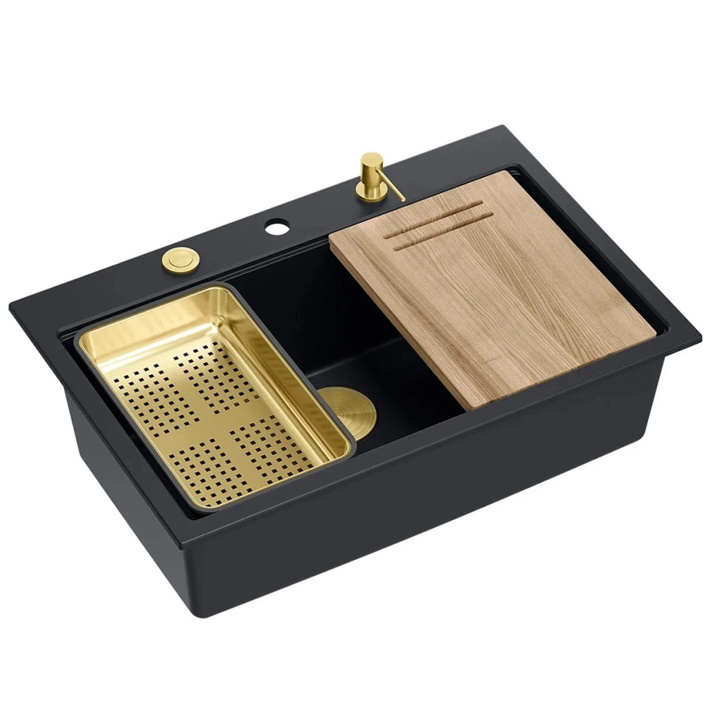 Lavello In Granito Marc 110 Workstation Black Tappo acciaio