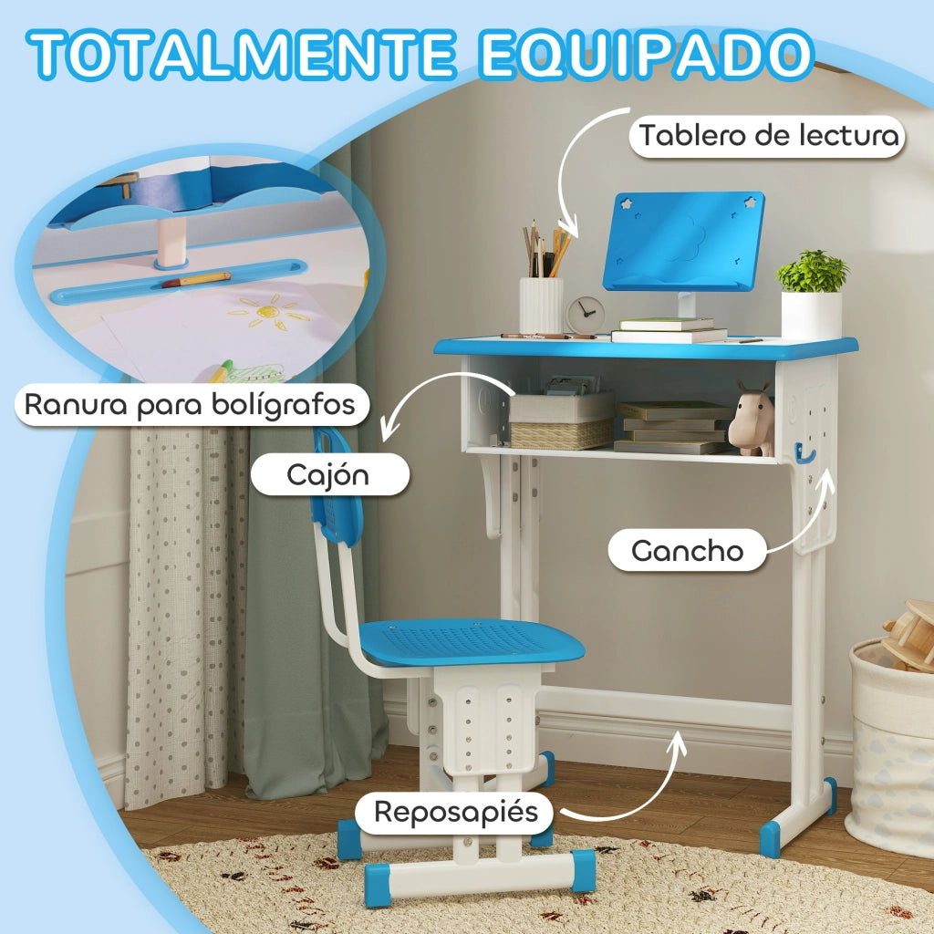 Scrivania per Bambini con Sedia ¨C Minimal ¨C 60x45x90-102 cm Blu
