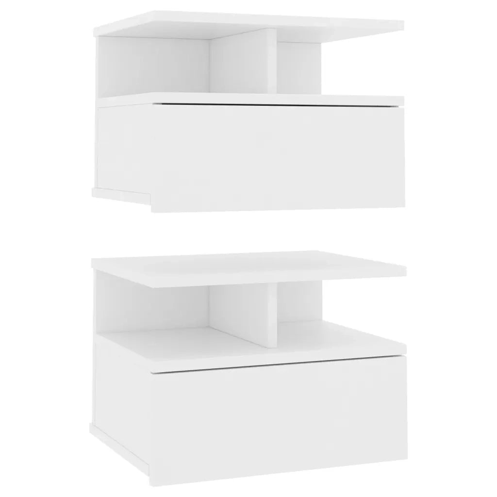 Comodini Pensili 2pz Bianchi 40x31x27 cm in Legno Multistrato 800406